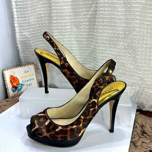 (B2) Michael Kors br Leopard skin heels, size 8.5